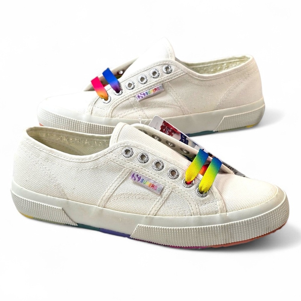 Superga 2750 Cotw White Multicolor‎ Rainbow Sole Lace Up Sneakers Shoes Size 39